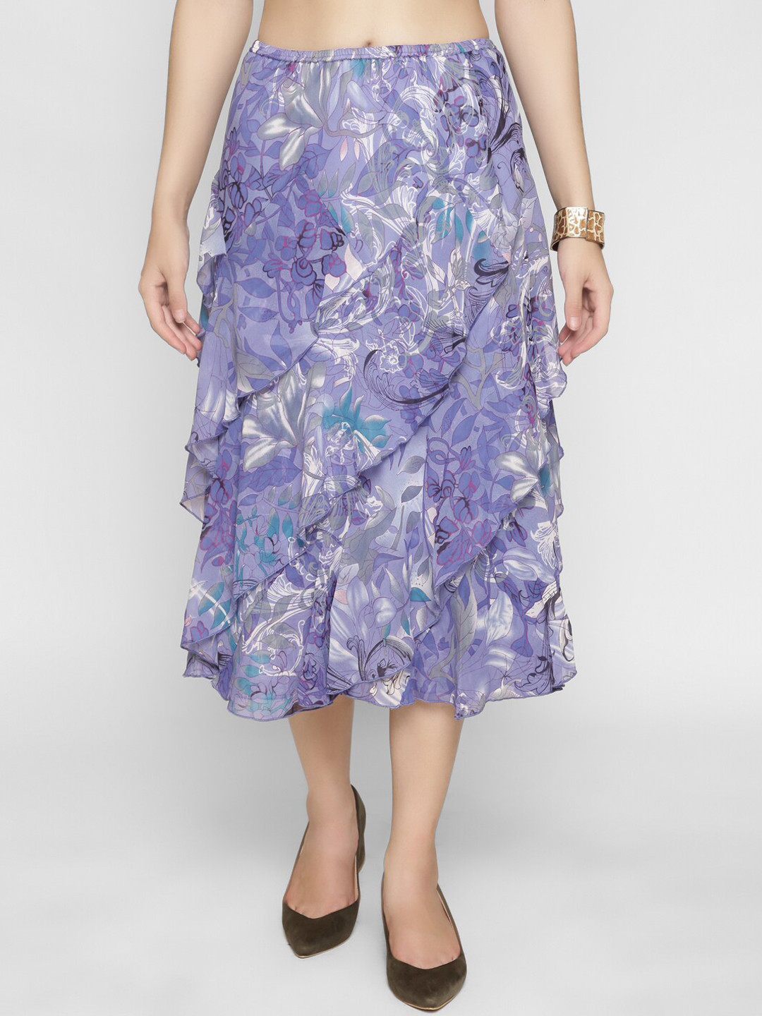 

250 DESIGNS Women Purple Floral Printed Midi A-Line Skirt