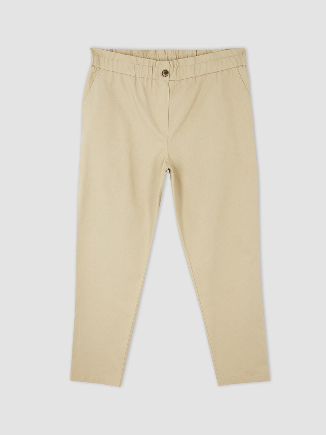 

DeFacto Women Plus Size Beige Solid Pure Cotton Trouser