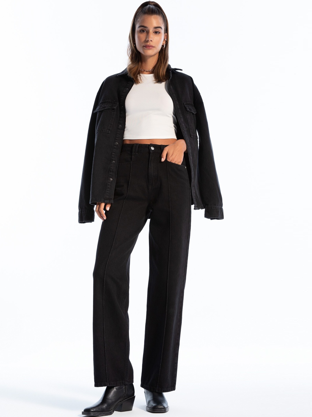 

DeFacto Women Black Straight Fit Pure Cotton Trousers