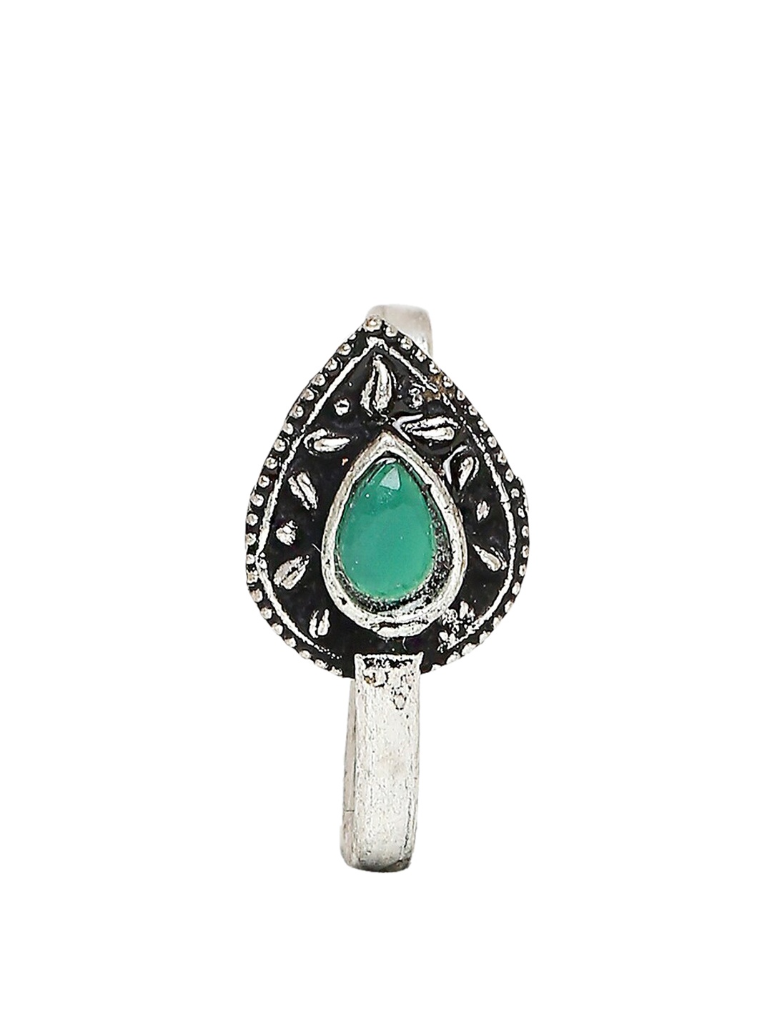 

OOMPH Silver-Toned Studded Green Kundan Nosepin