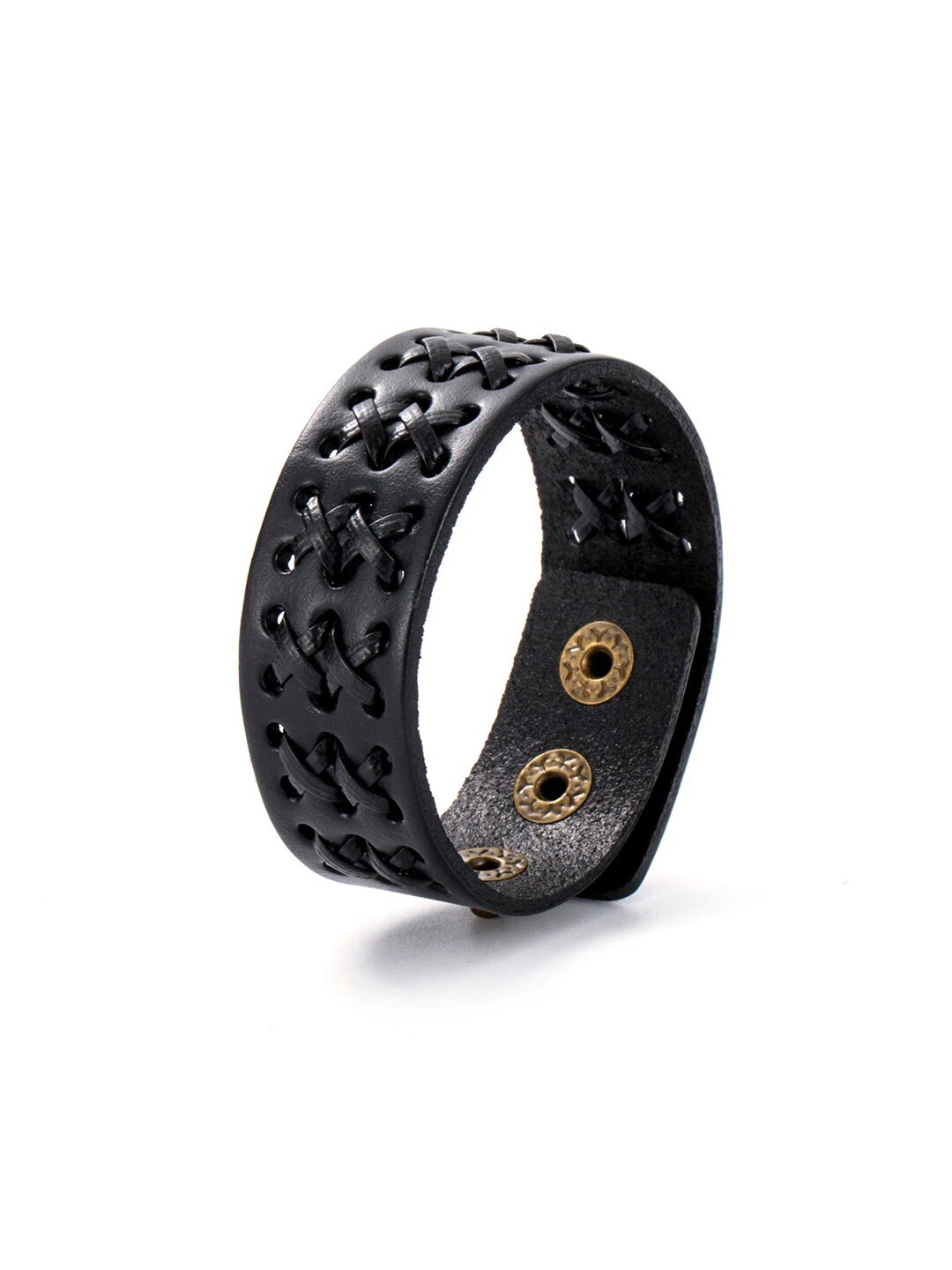 

OOMPH Men Black Leather Wraparound Skin Friendly Bracelet