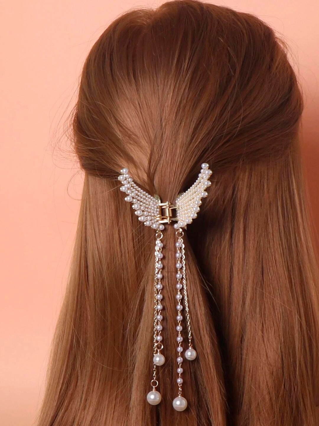 

OOMPH Women Gold-Toned & White Embellished Claw Clip