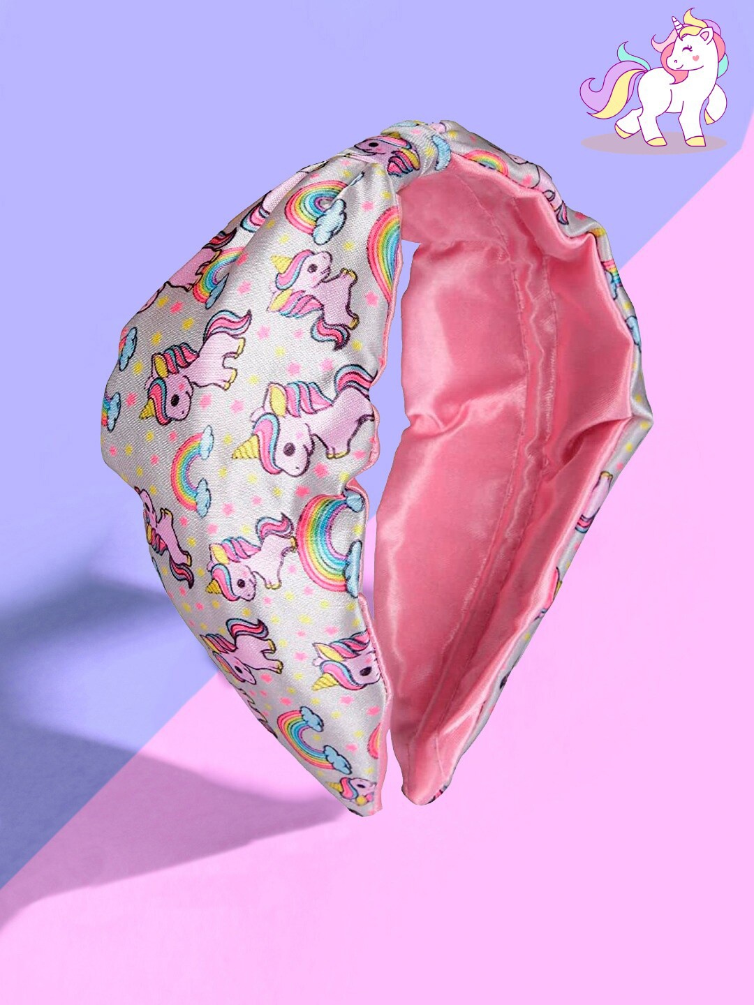 

OOMPH Girls Pink & White Printed Satin Silk Hairband
