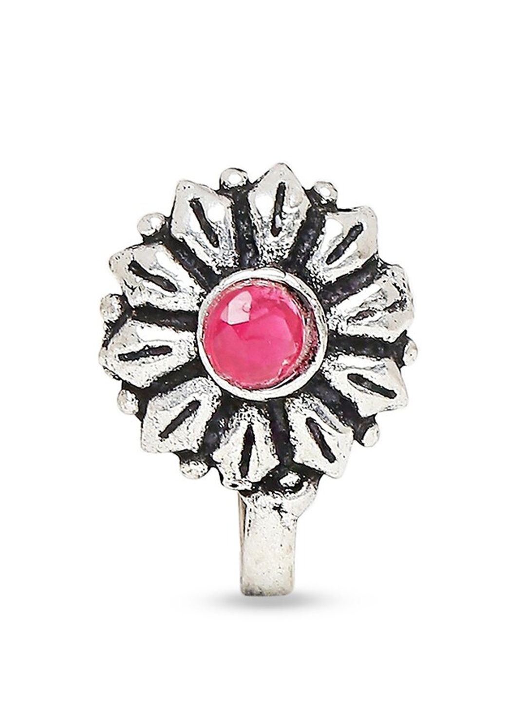 

OOMPH Silver-Toned & Pink Oxidised Stone Studded Nosepin