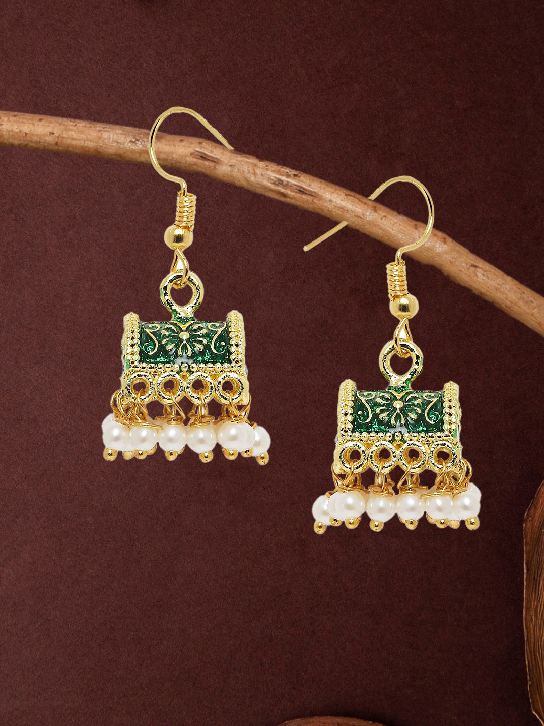 

OOMPH Green Dome Shaped Jhumkas Earrings