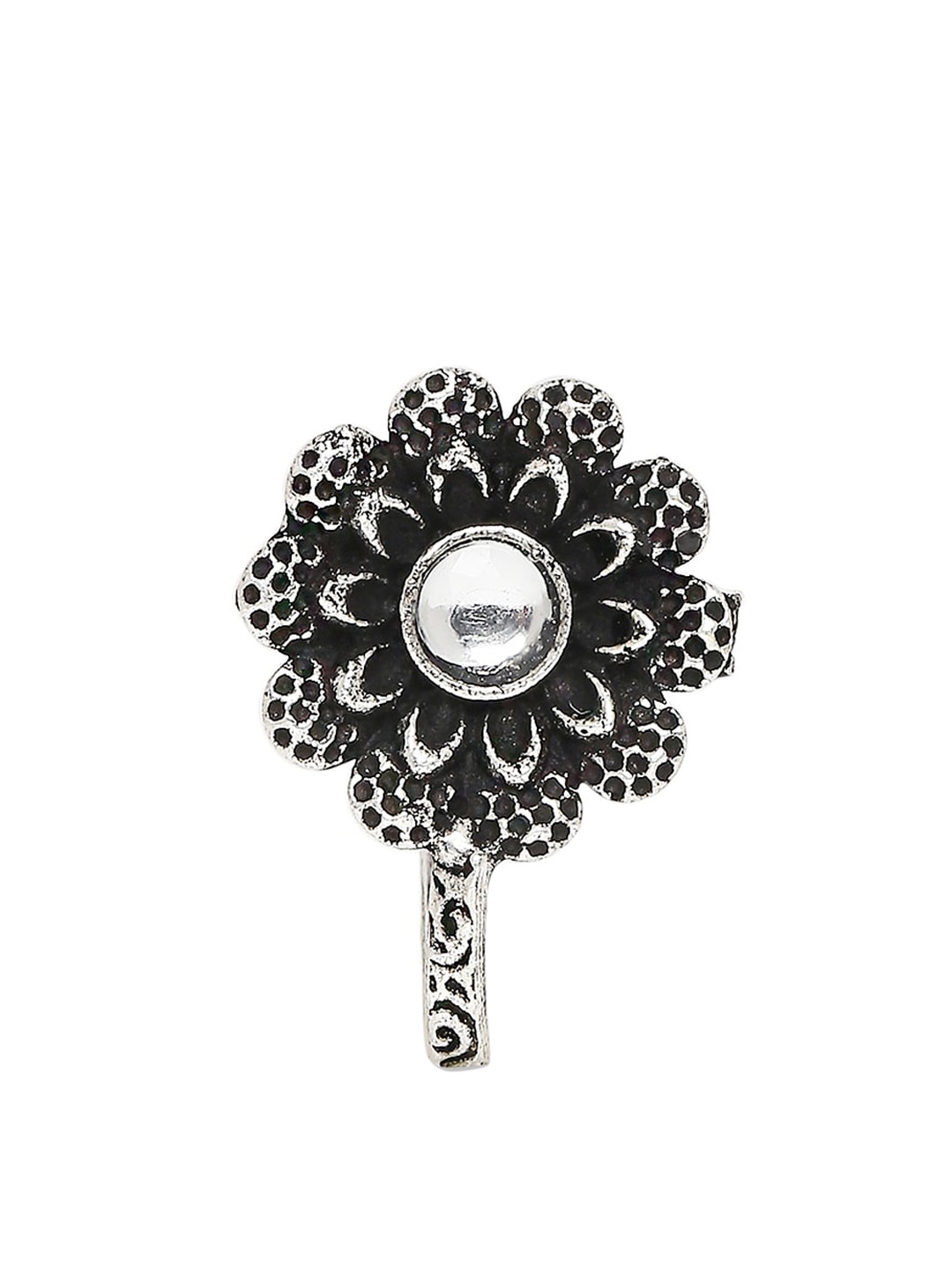

OOMPH Women Silver-Plated & White Stone-Studded Floral Nosepin