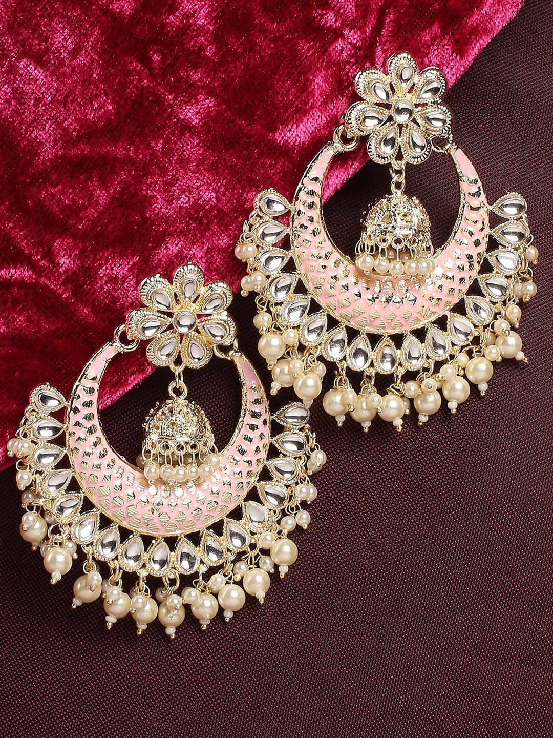 

OOMPH Pink & Cream-Coloured Floral Chandbalis Earrings