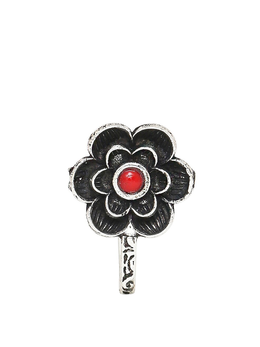 

OOMPH Oxidised Silver-Toned Red Stone-Studded Nosepin