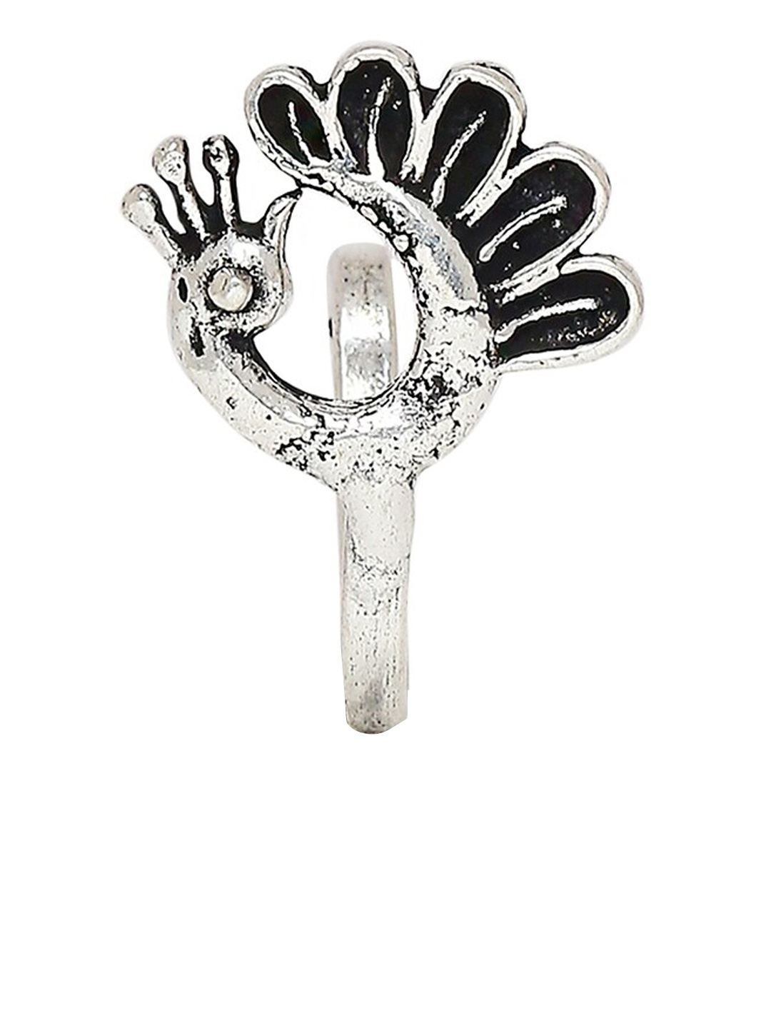 

OOMPH Women Oxidized Silver-Toned Peacock-Charm & Textured Nosepin