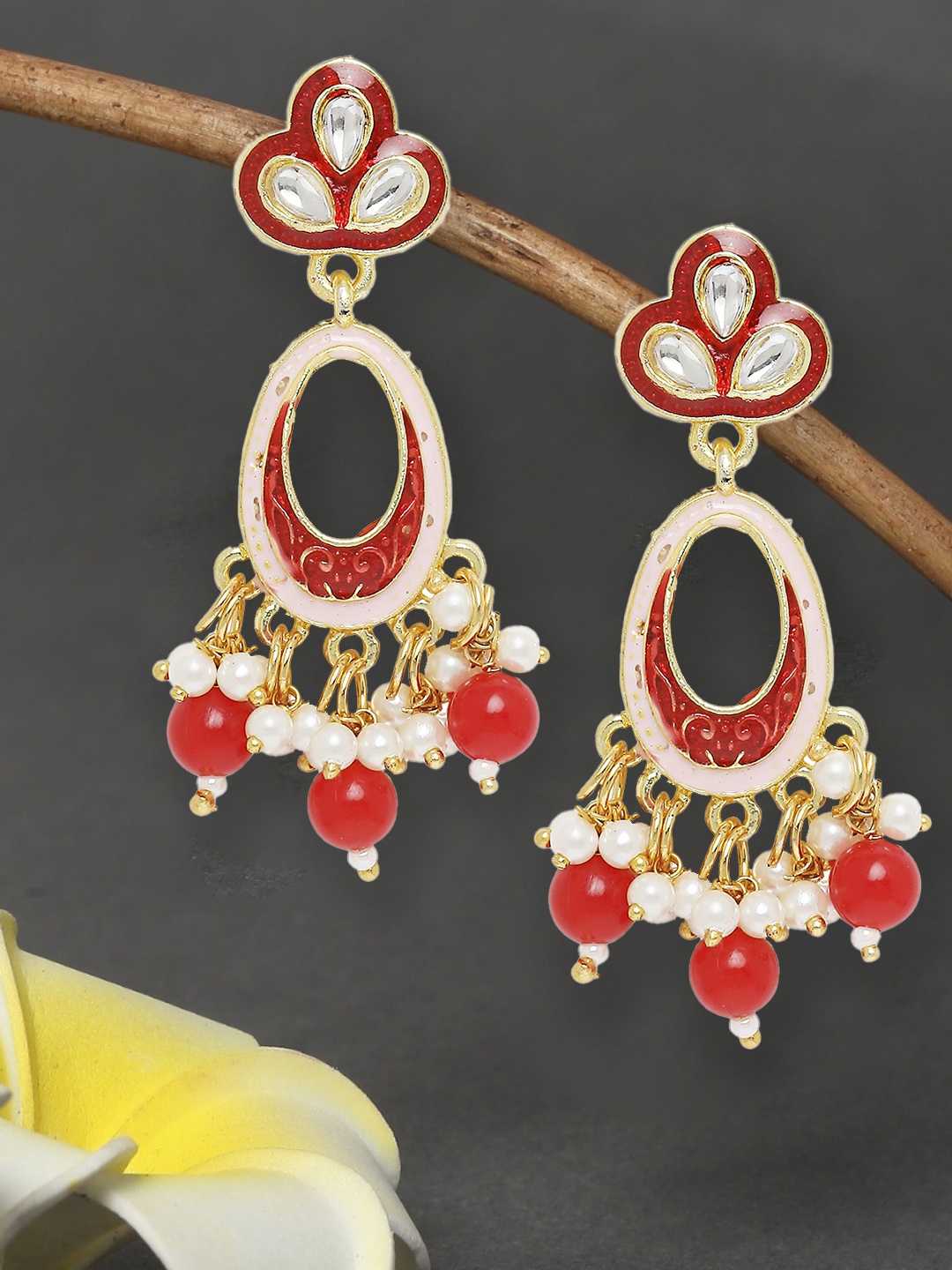 

OOMPH Pink Oval Ethnic Meenakari Drop Earrings