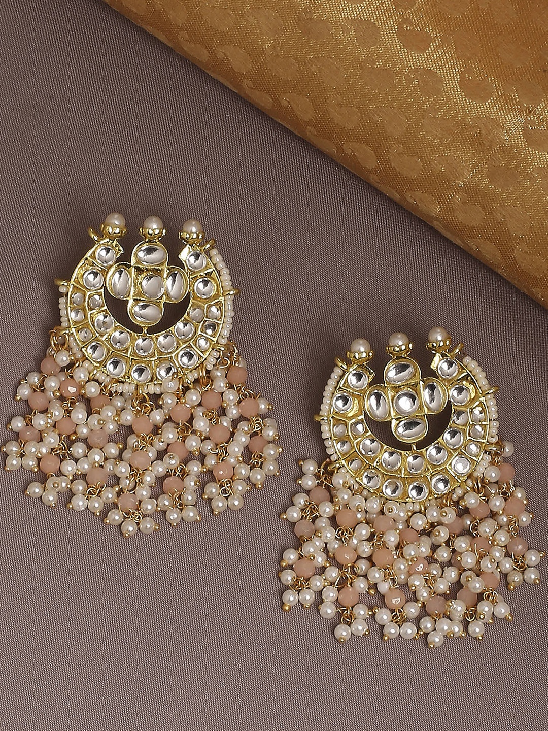 

OOMPH Gold-Plated Peach-Coloured Crescent Shaped Drop Earrings