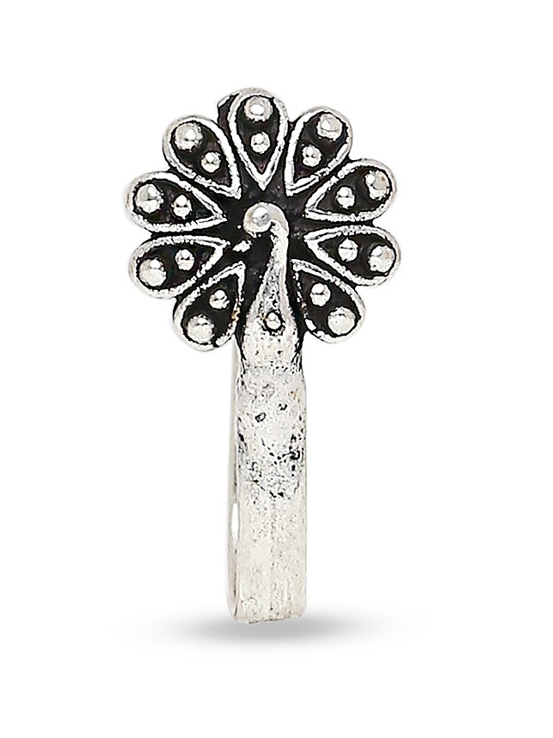

OOMPH Women Oxidised Silver-Toned Peacock Design Nosepin