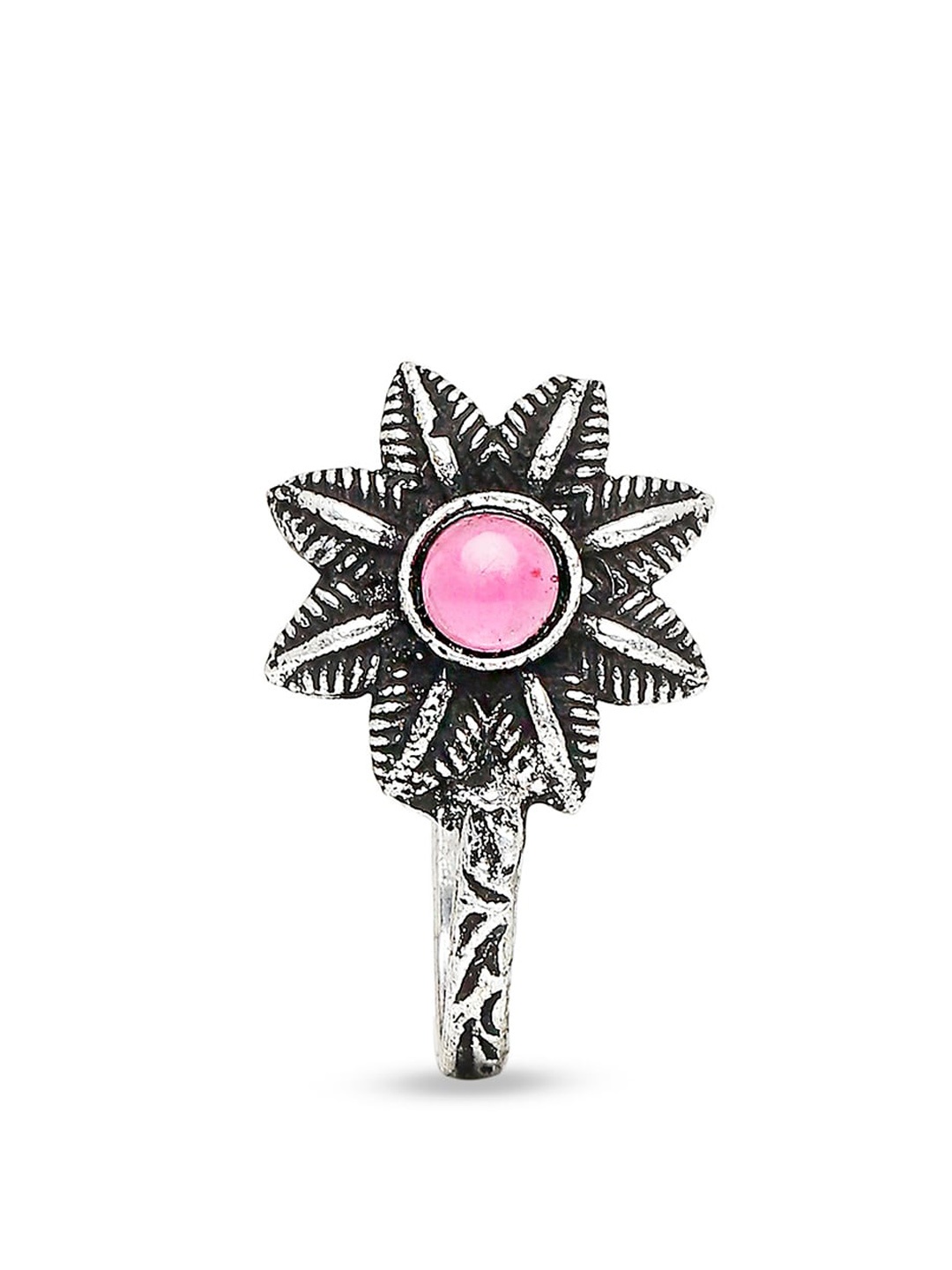 

OOMPH Silver-Toned & Pink Stone-Studded Nosepin