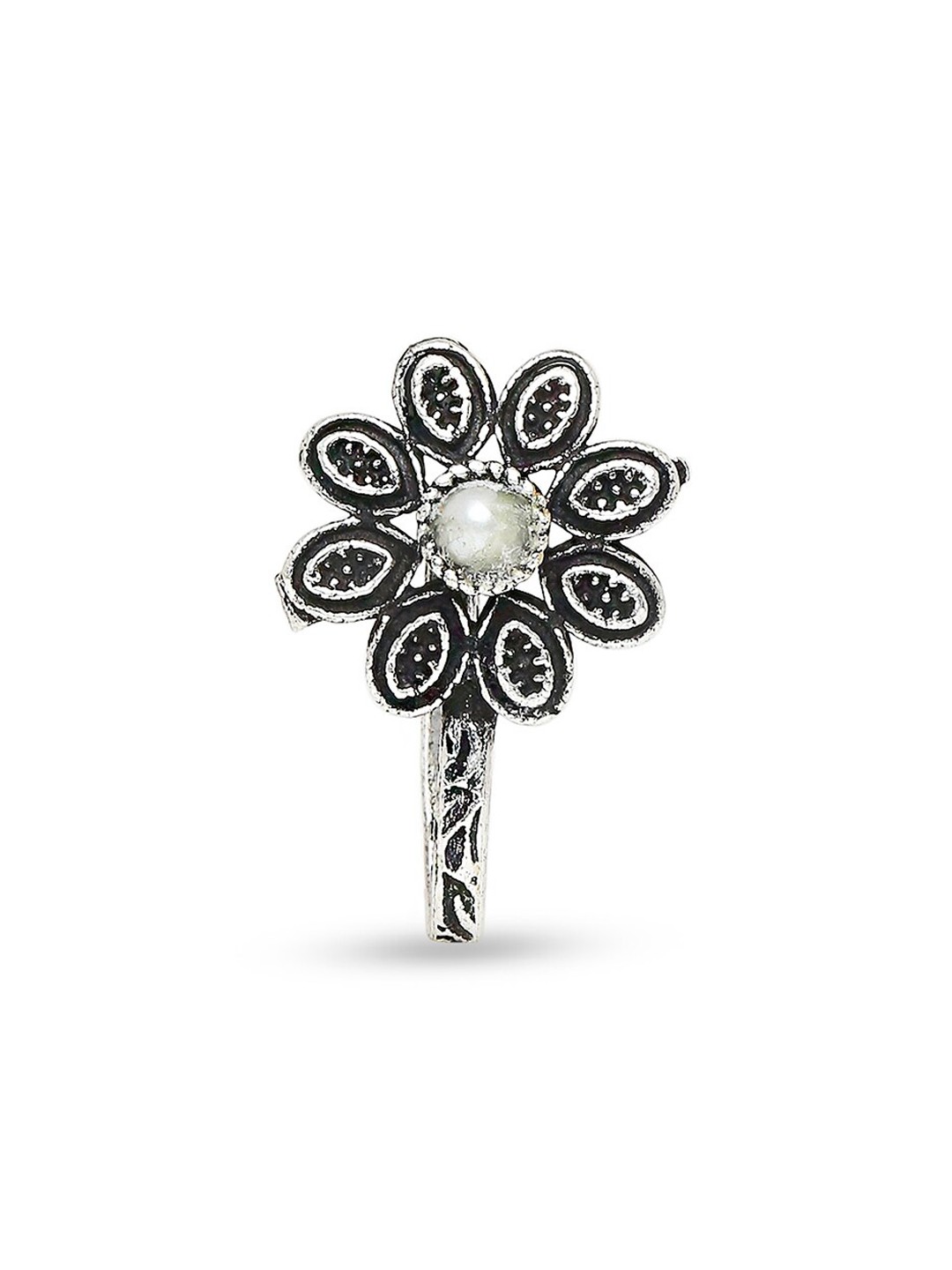 

OOMPH Silver-Toned Floral Oxidised Nosepin