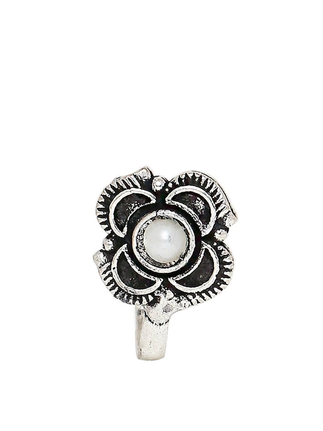 

OOMPH Oxidized Silver-Toned Floral Textured Traditional Nosepin