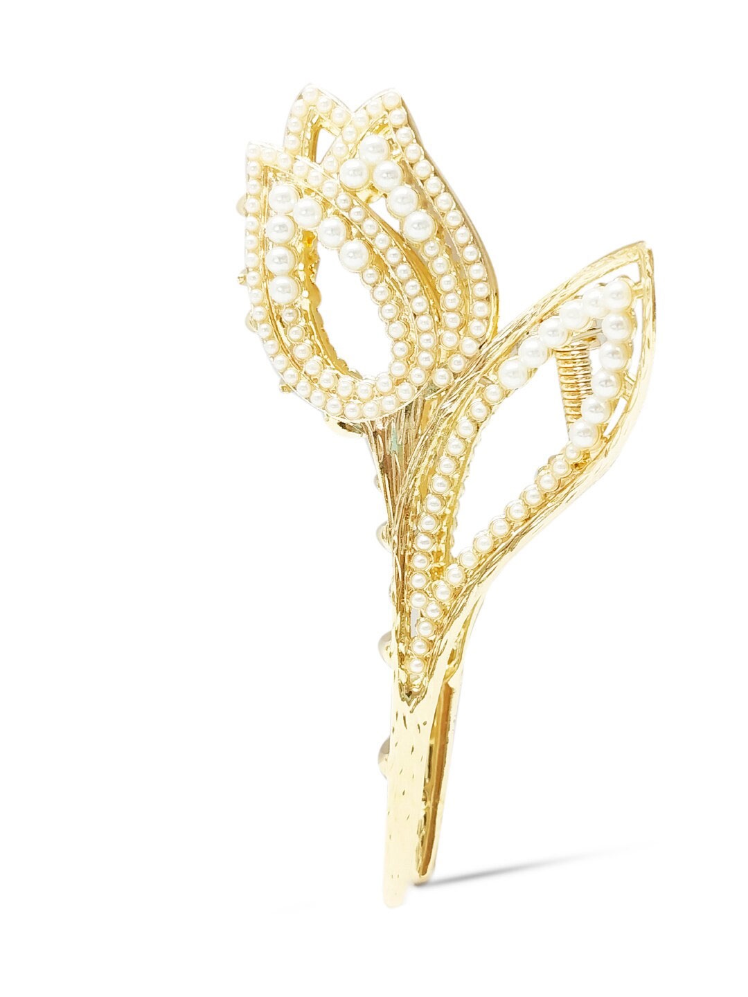 

OOMPH Women Gold-Toned & White Embellished Claw Clip