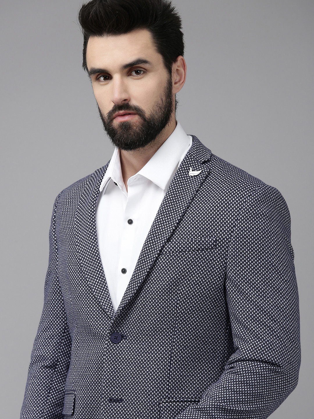 

Blackberrys Men Blue Long Sleeves Slim-Fit Single-Breasted Blazer