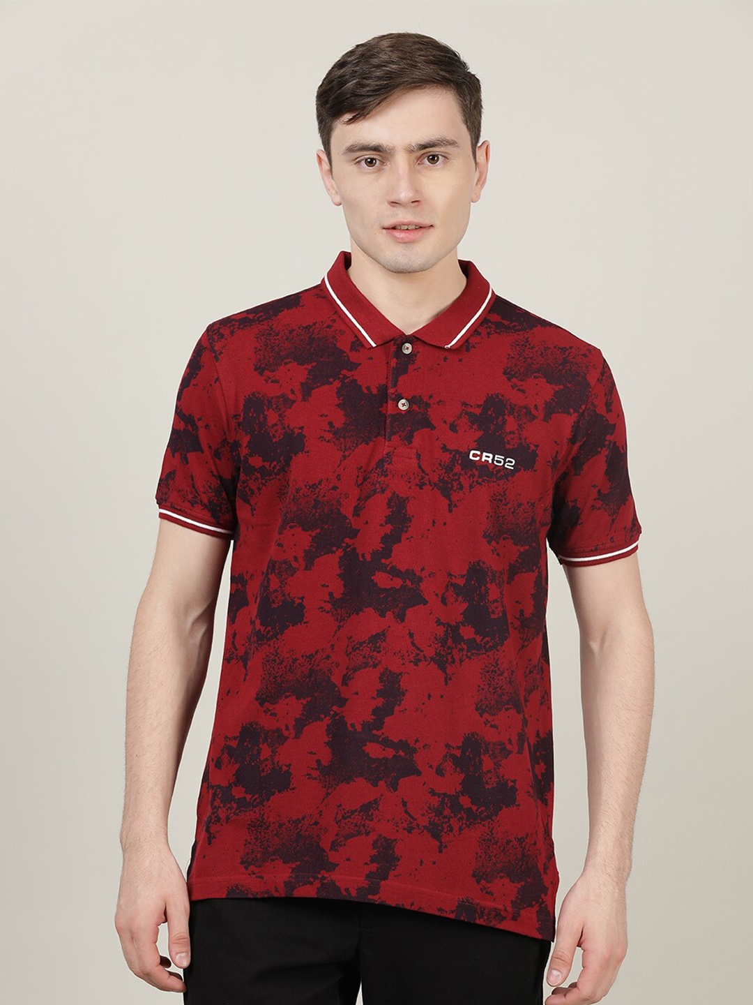 

Crocodile Men Red & Black Printed Polo Collar Cotton T-shirt