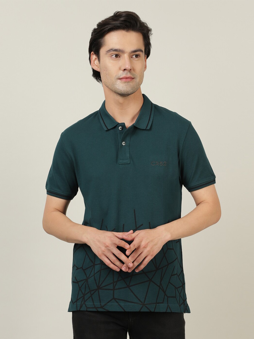 

Crocodile Men Teal & Black Polo Collar Slim Fit T-shirt