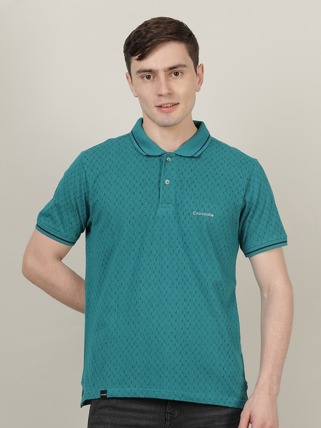 

Crocodile Men Turquoise Blue Polo Collar Slim Fit T-shirt
