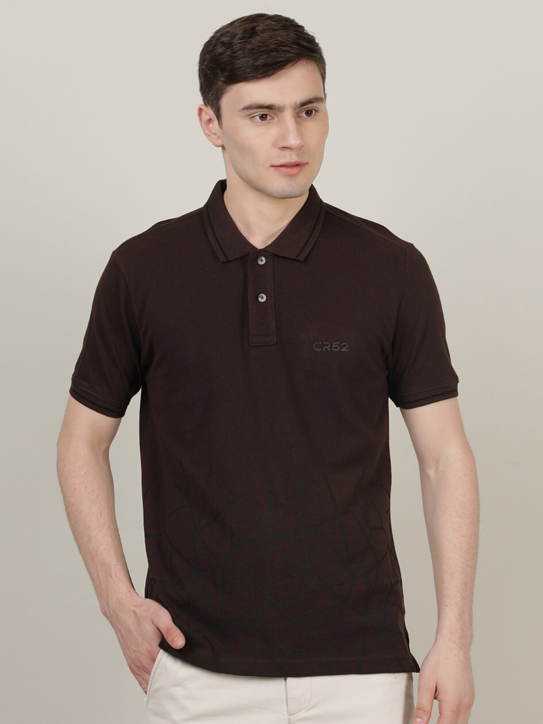 

Crocodile Men Brown Polo Collar Slim Fit Cotton T-shirt