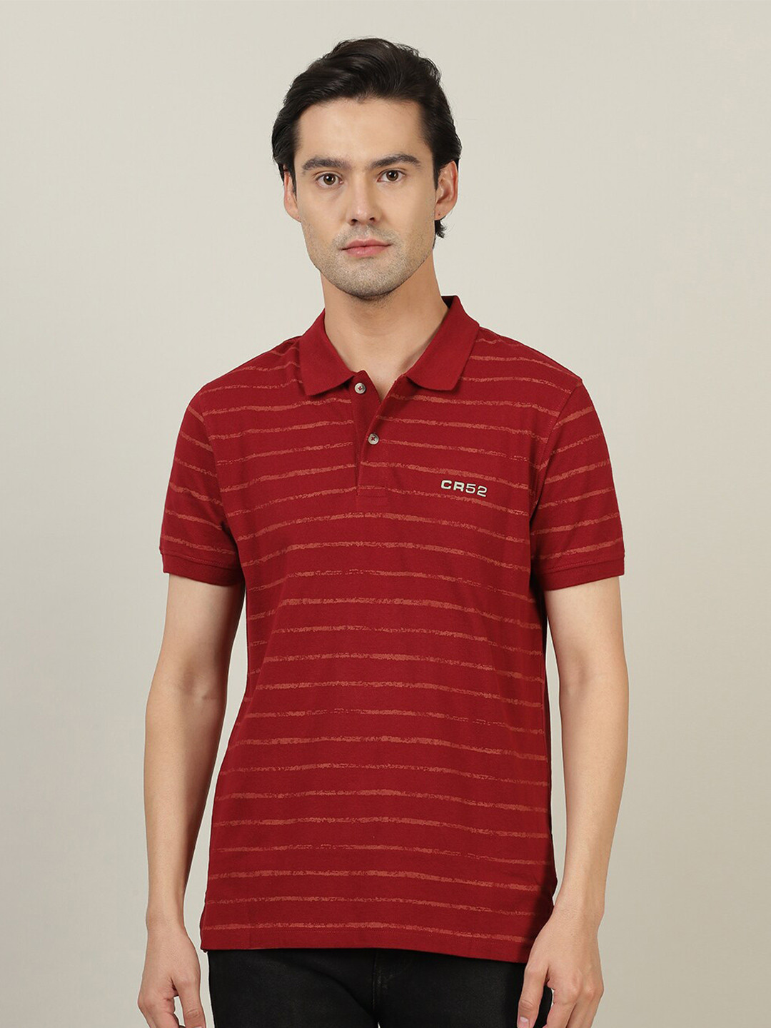 

Crocodile Men Red Striped Polo Collar Slim Fit T-shirt