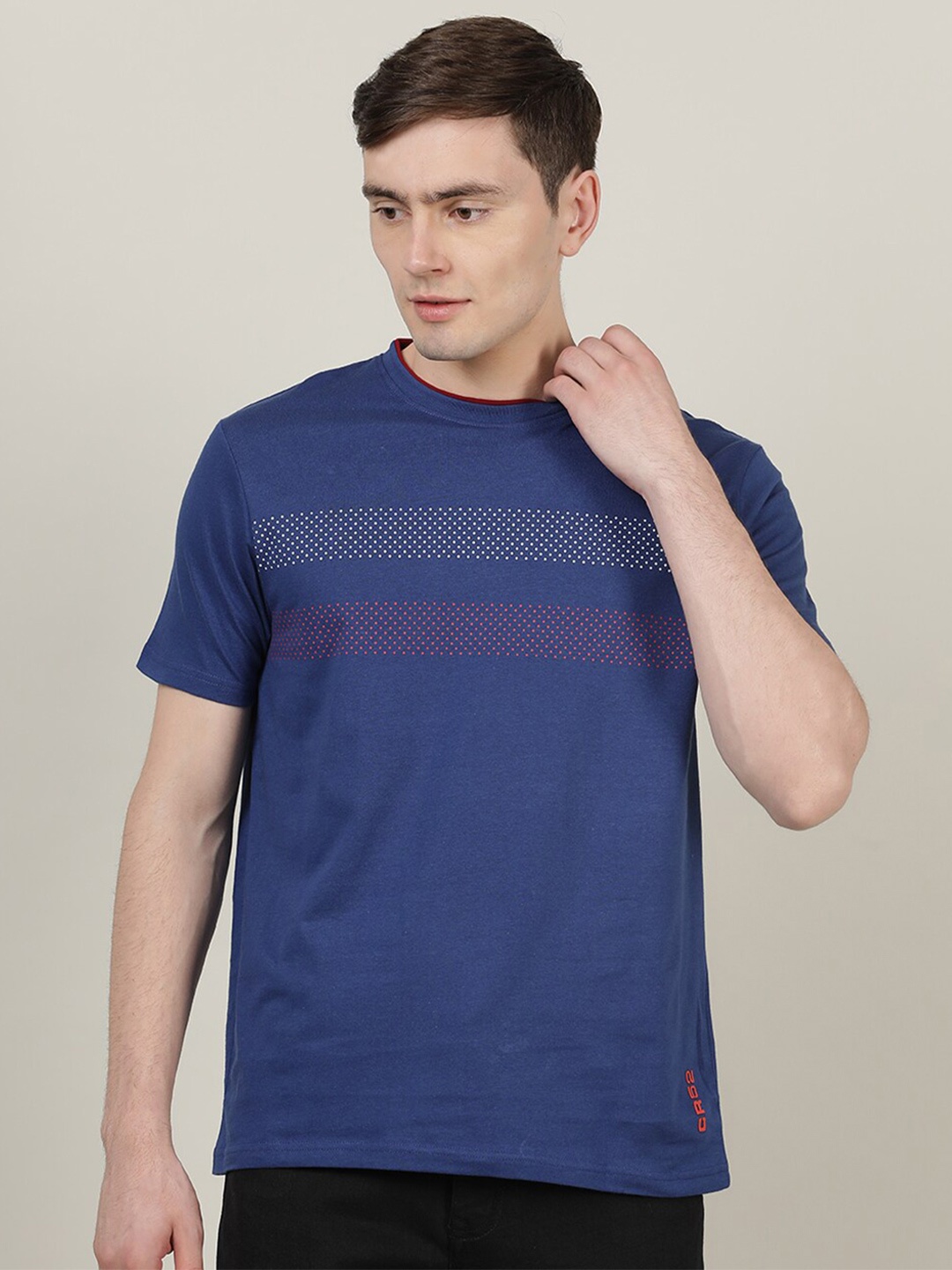 

Crocodile Men Navy Blue Printed Slim Fit Cotton T-shirt