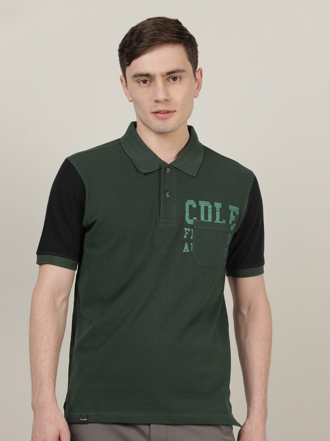 

Crocodile Men Green & Black Polo Collar Slim Fit Cotton T-shirt