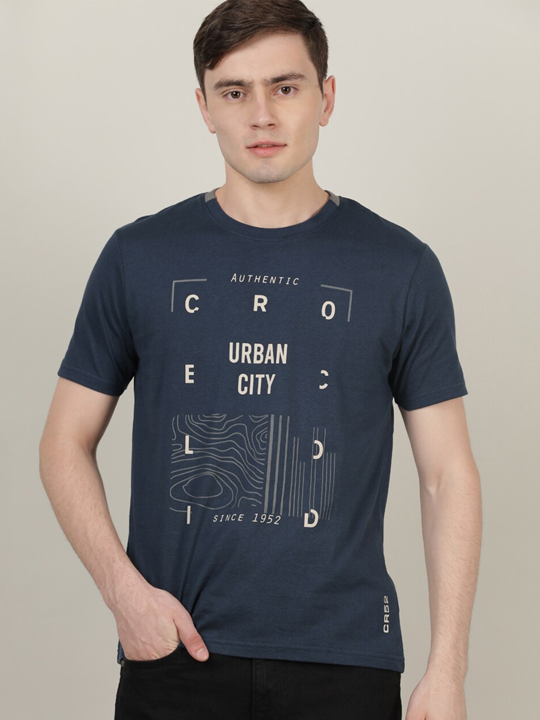 

Crocodile Men Navy Blue Typography Printed Slim Fit Cotton T-shirt