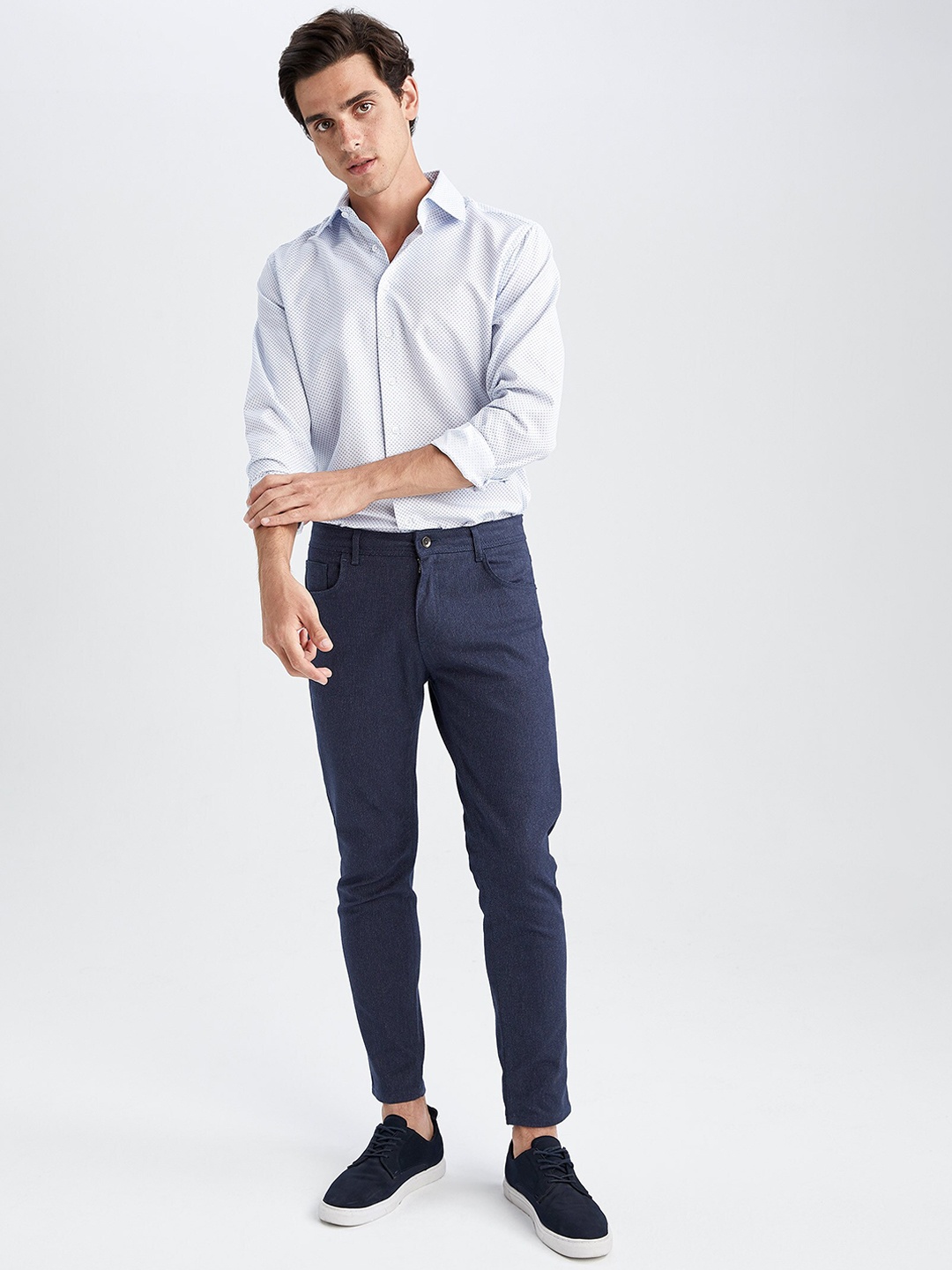 

DeFacto Men Navy Blue Chinos Cotton Trousers