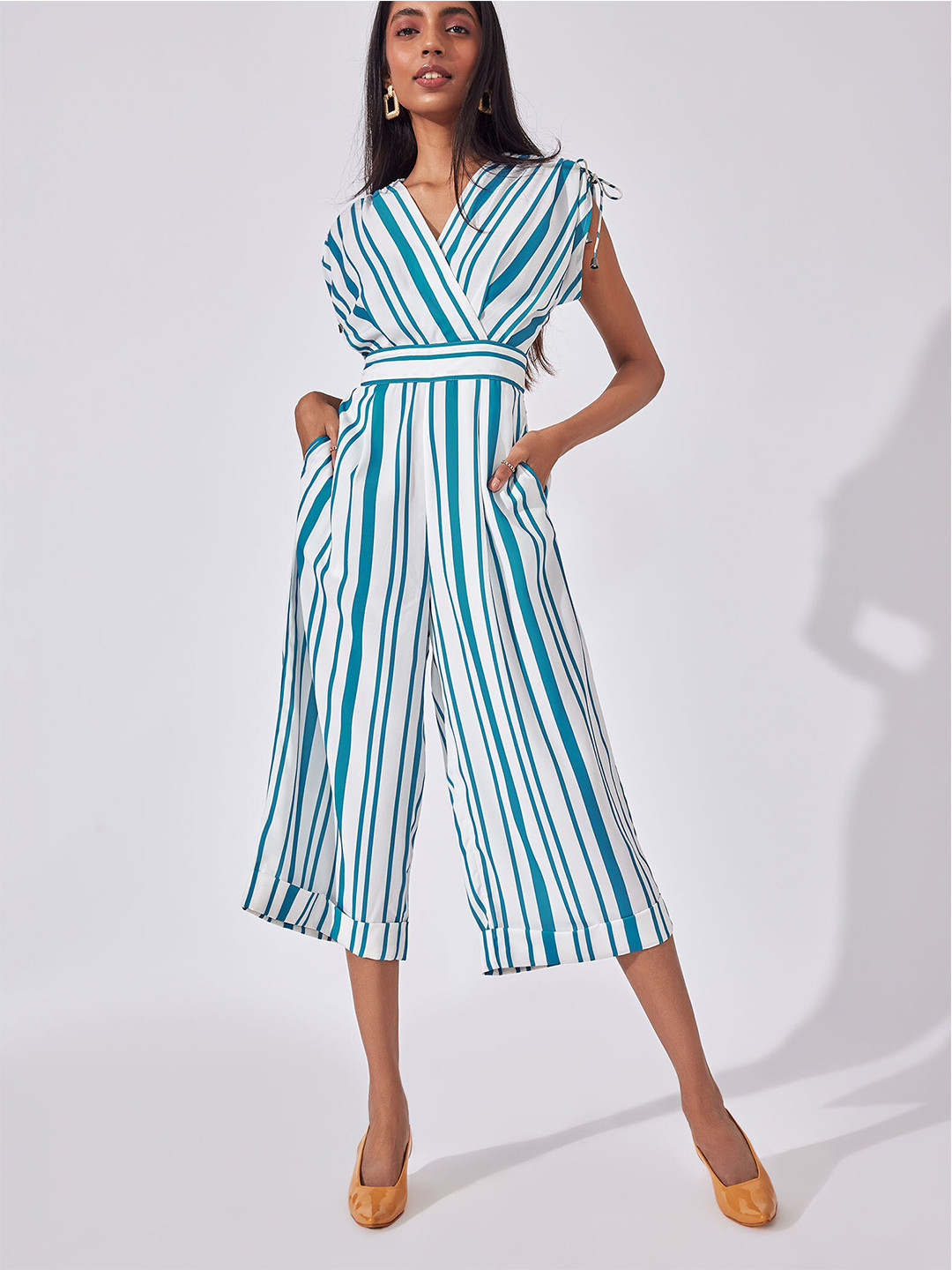 

The Label Life Blue & White Striped Culotte Jumpsuit