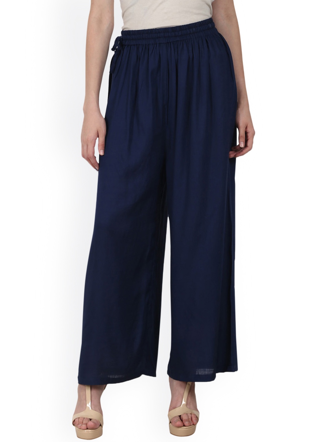 

Nayo Women Navy Flared Solid Palazzos, Navy blue