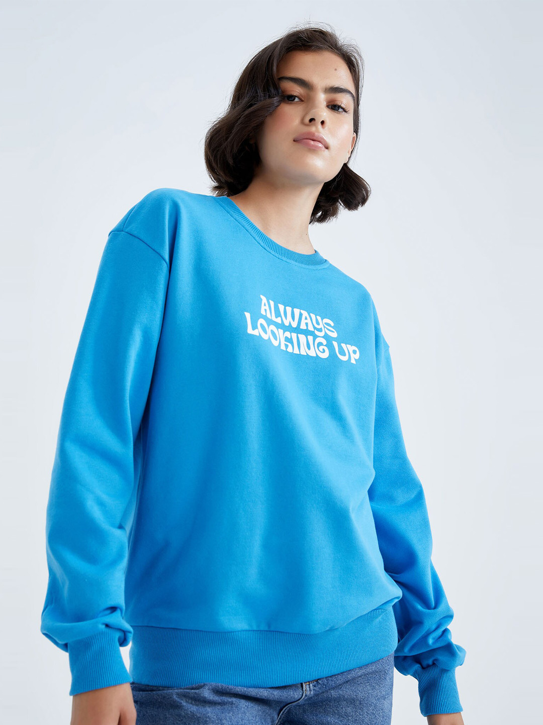 

DeFacto Women Blue Printed Sweatshirt