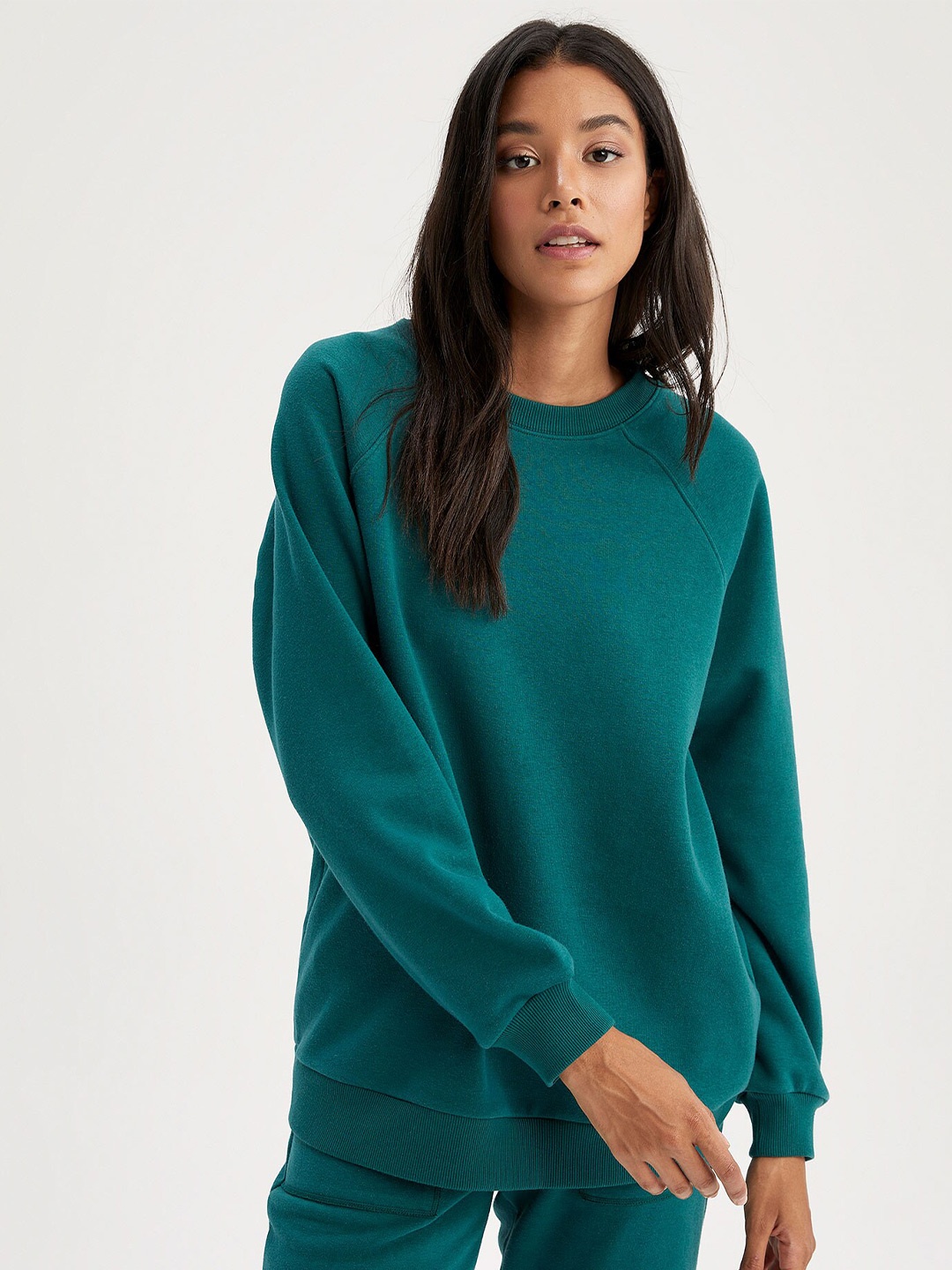 

DeFacto Women Green Cotton Sweatshirt