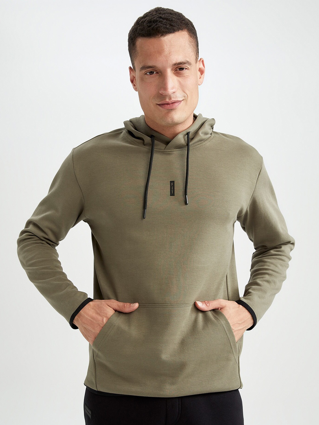 

DeFacto Men Khaki Solid Hooded Sweatshirt