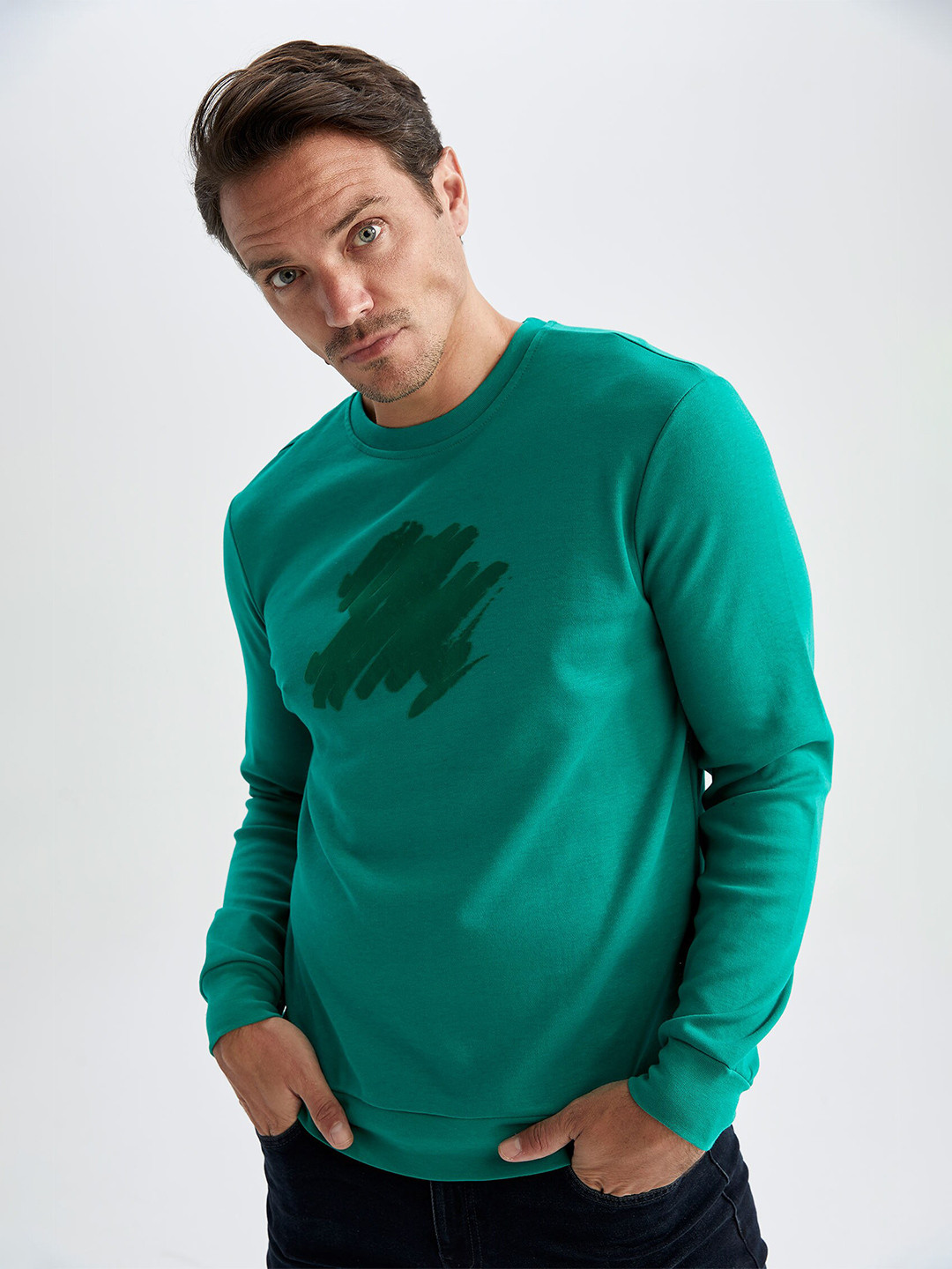 

DeFacto Men Green Printed Sweatshirt