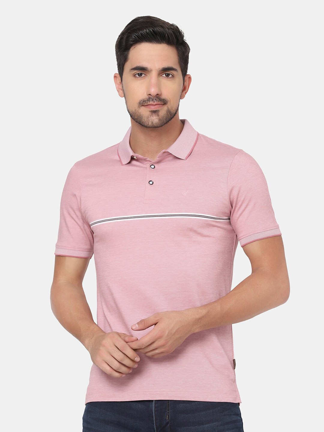 

Blackberrys Men Pink Pure Cotton Polo Collar Slim Fit T-shirt