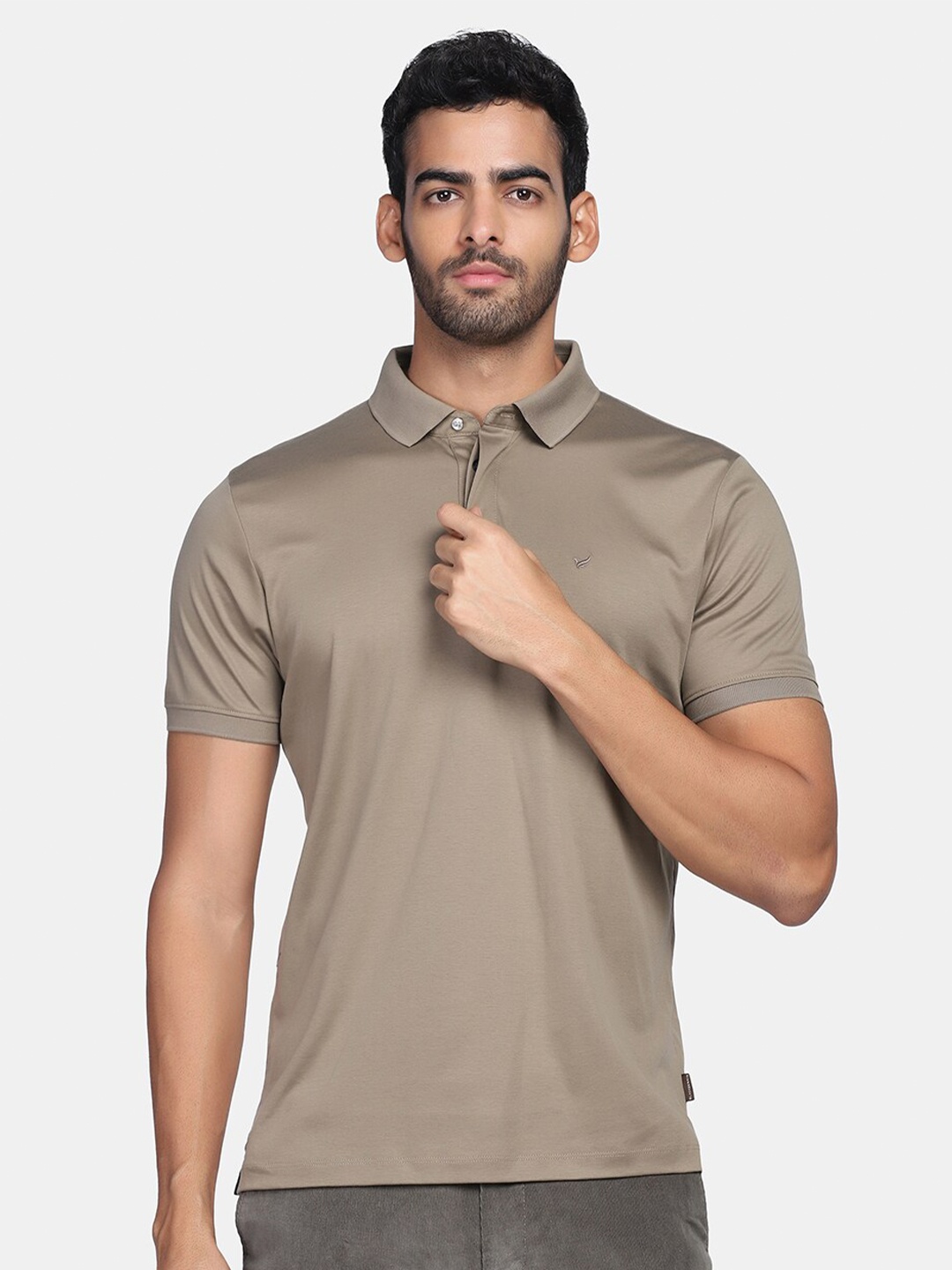 

Blackberrys Men Beige Polo Collar Pure Cotton Slim Fit T-shirt