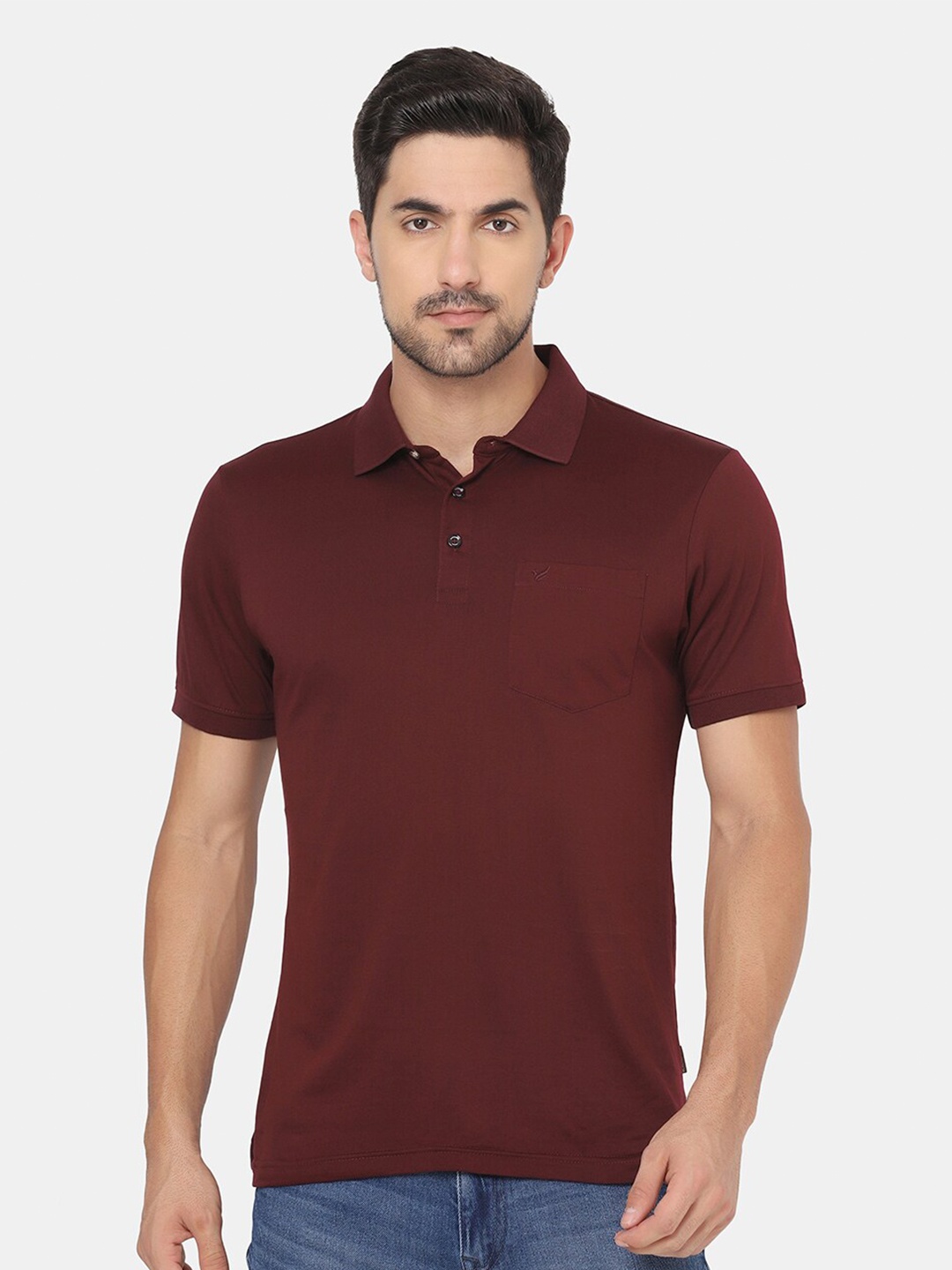

Blackberrys Men Burgundy Polo Collar Slim Fit T-shirt