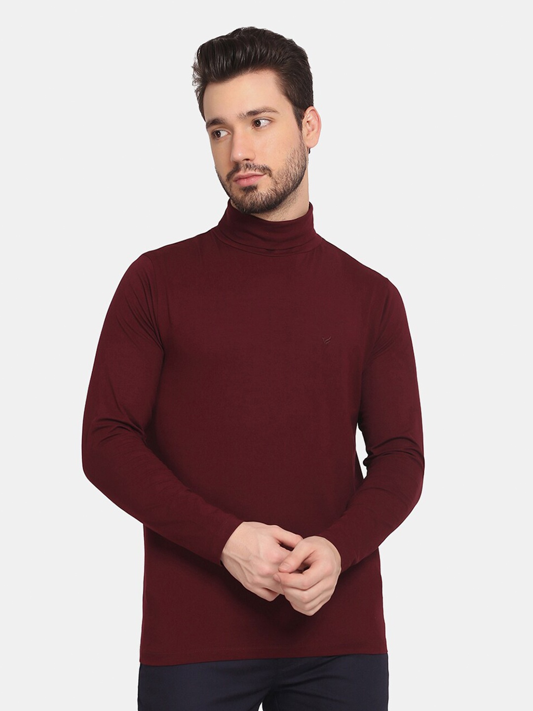

Blackberrys Men Burgundy Turtle Neck Slim Fit T-shirt