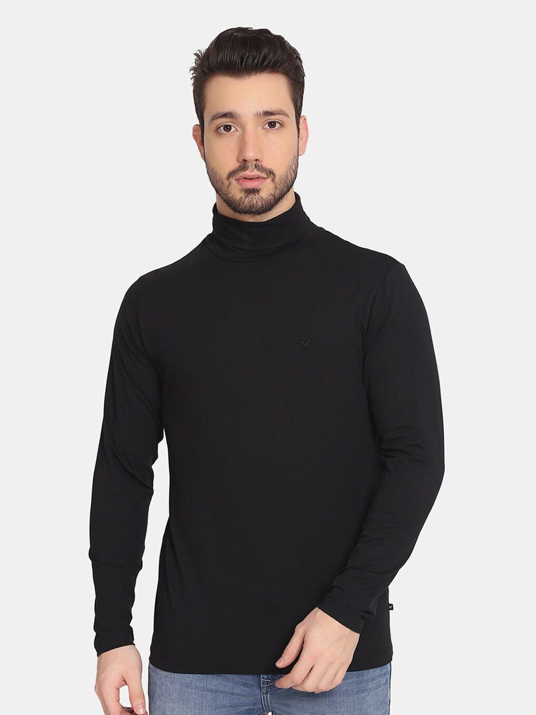 

Blackberrys Men Black Cotton Turtle Neck Slim Fit T-shirt