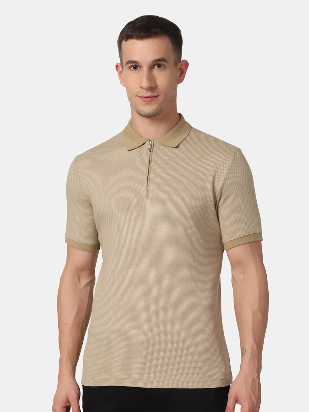 

Blackberrys Men Beige Cotton Polo Collar Slim Fit T-shirt