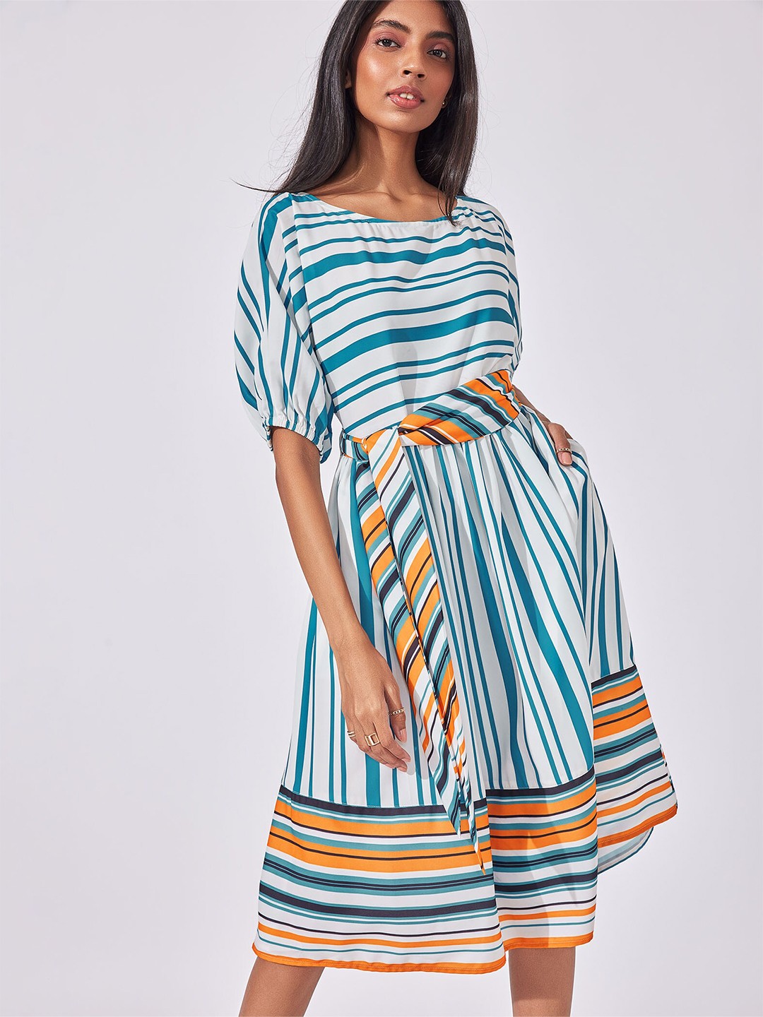 

The Label Life Multicoloured Striped Midi Dress, Teal