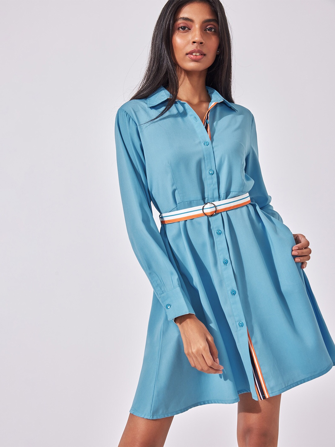 

The Label Life Women Blue & Orange Cotton Shirt Dress