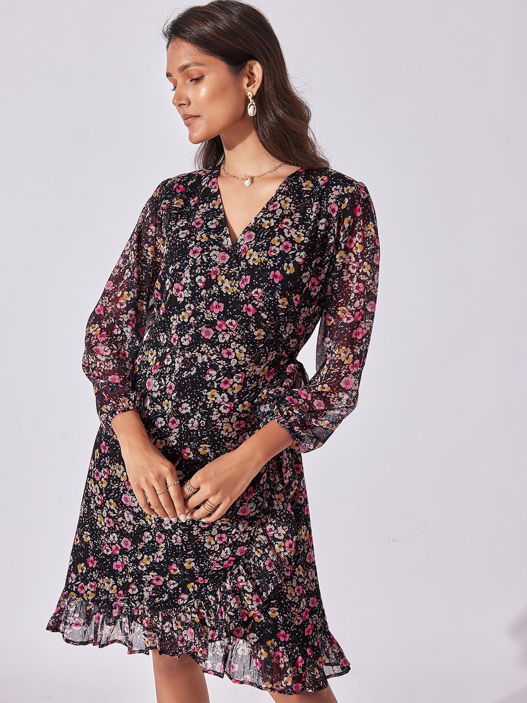 

The Label Life Black Floral Georgette Dress