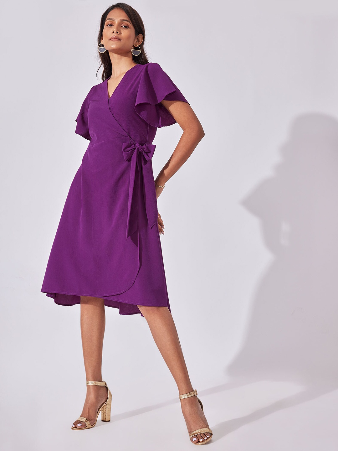 

The Label Life Purple Solid Crepe Dress