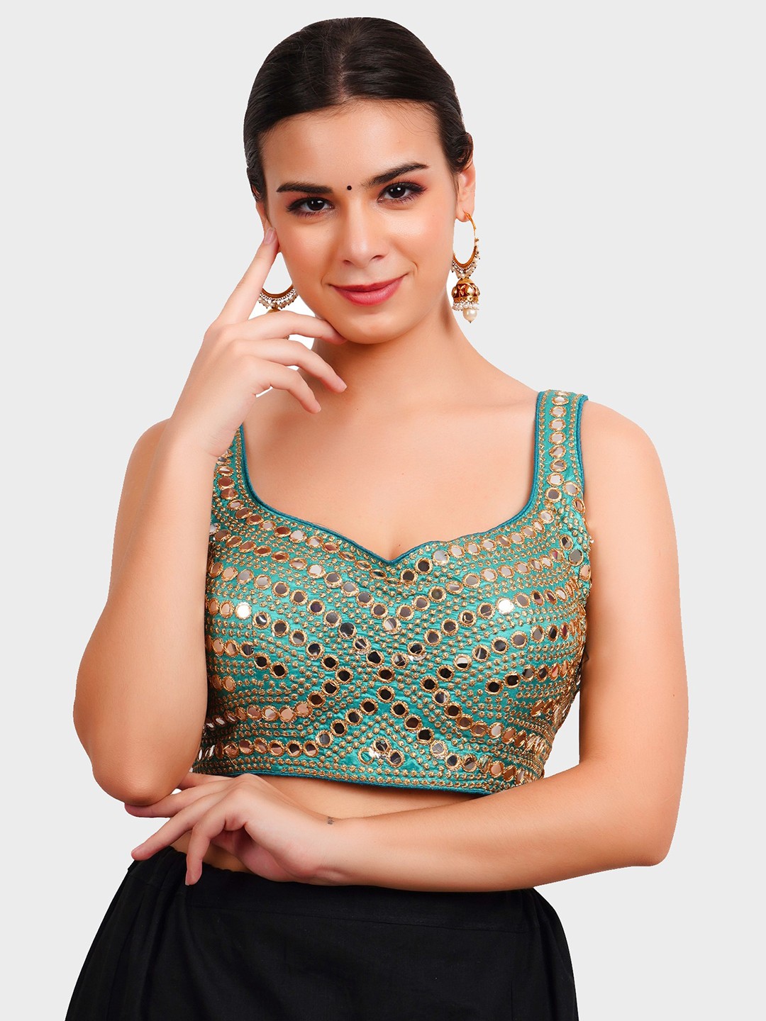 

Trendzmy Women Sea Green Embroidered Saree Blouse