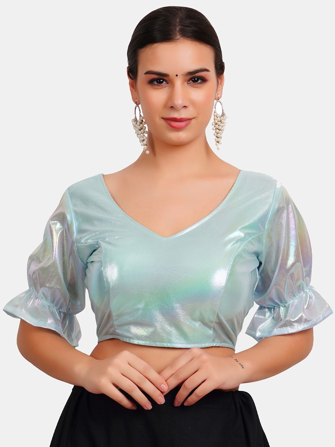 

Trendzmy Women Blue Solid Saree Blouse