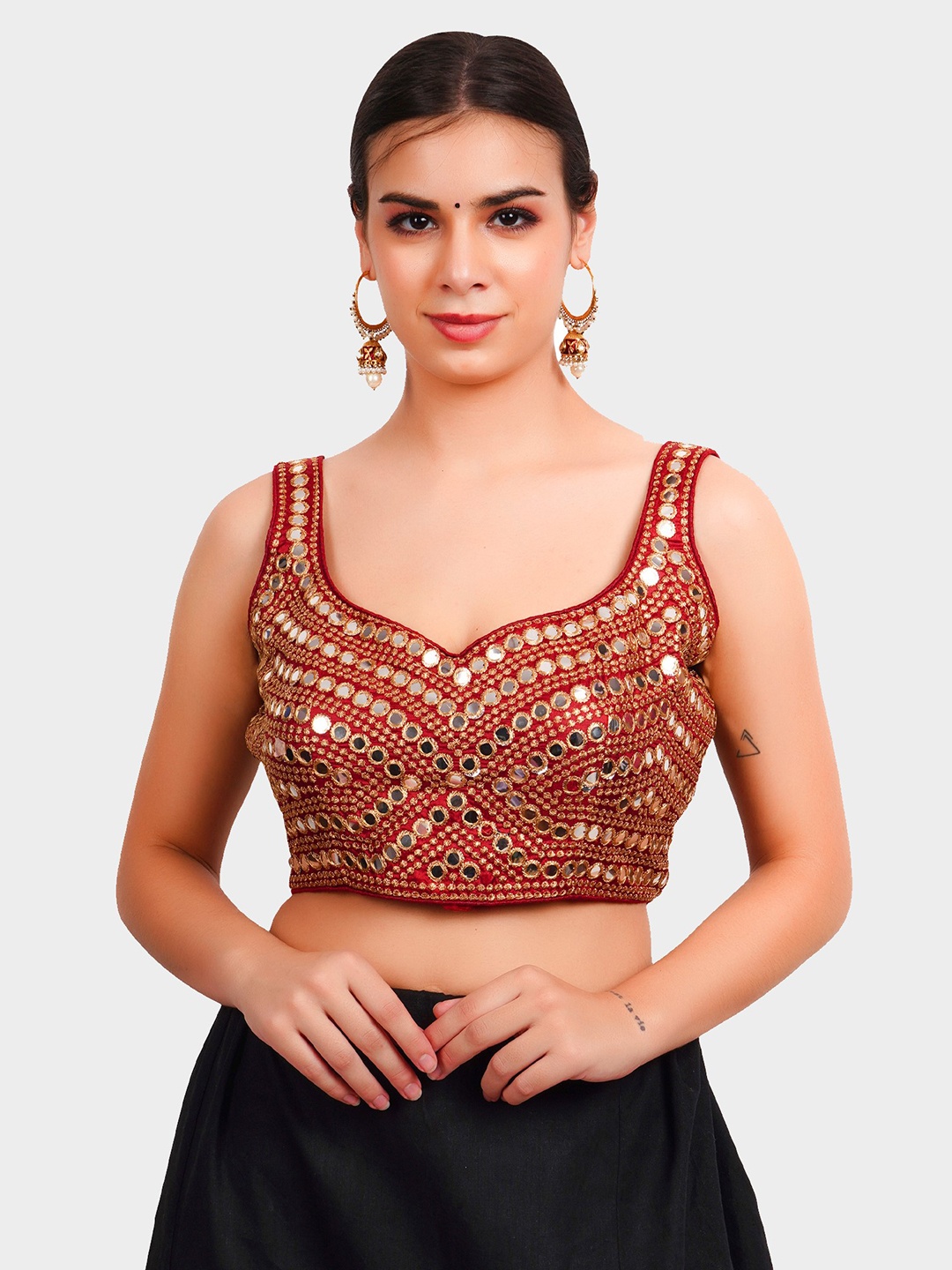 

Trendzmy Maroon Mirror Work Saree Blouse