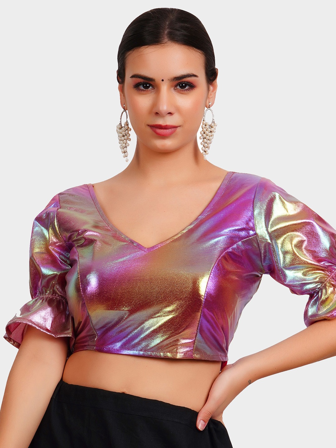 

Trendzmy Women Pink Shimar Readymade Saree Blouse